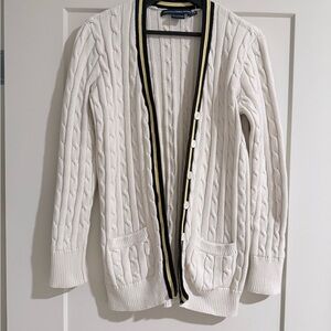 Ralph Lauren White Cardigan with Black and Yellow Accents
